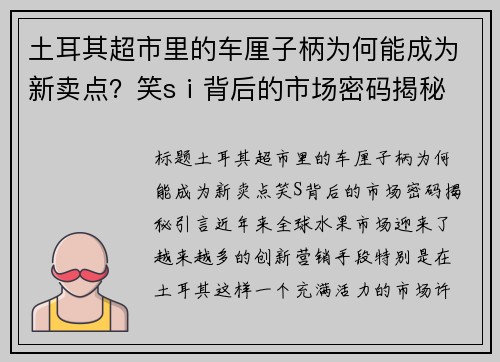 土耳其超市里的车厘子柄为何能成为新卖点？笑sⅰ背后的市场密码揭秘